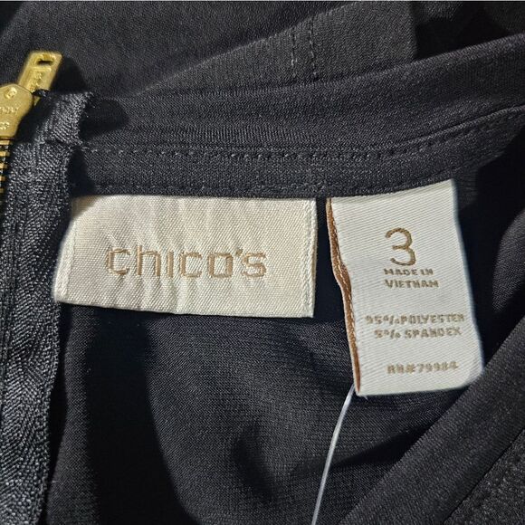CHICO'S Black 3/4 Sleeve Back‎ Zipper Hi Low Hem Top Shirt - Size 3 - Picture 7 of 8